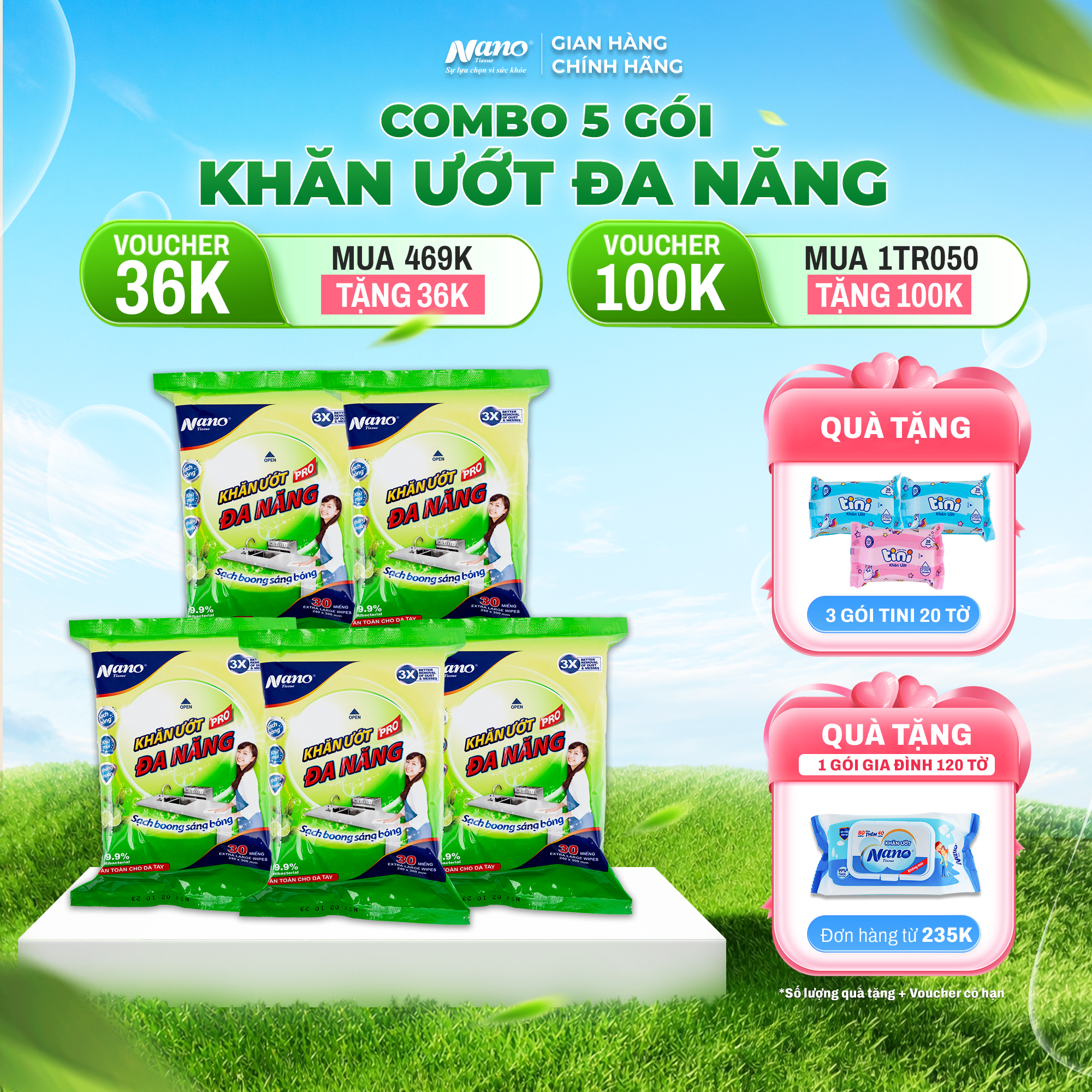 Khăn ướt đa năng - Hương  Chanh  Trà xanh